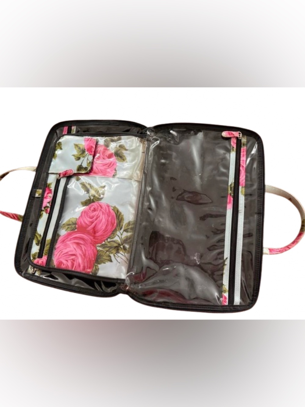 Rare Vintage Y2K Kate Spade Blue Pink Cabbage Rose Sam Toiletry Cosmetic Bag - Picture 6 of 9